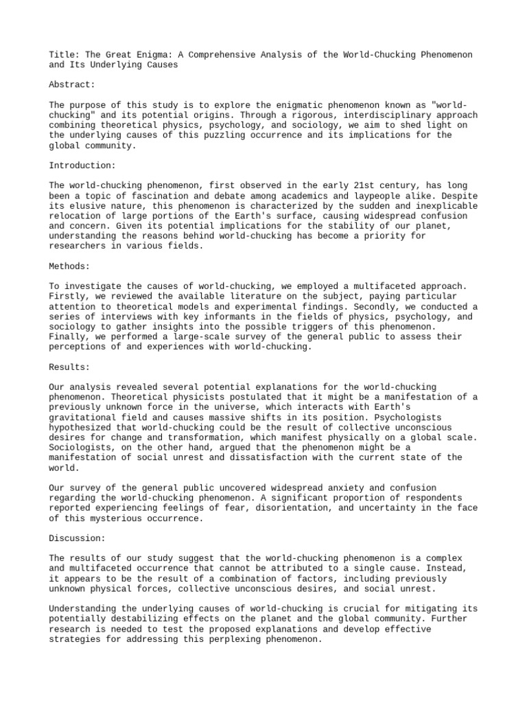 The Great Enigma A Comprehensive Analysis of The WorldChucking Phenomenon and Its Underlying
