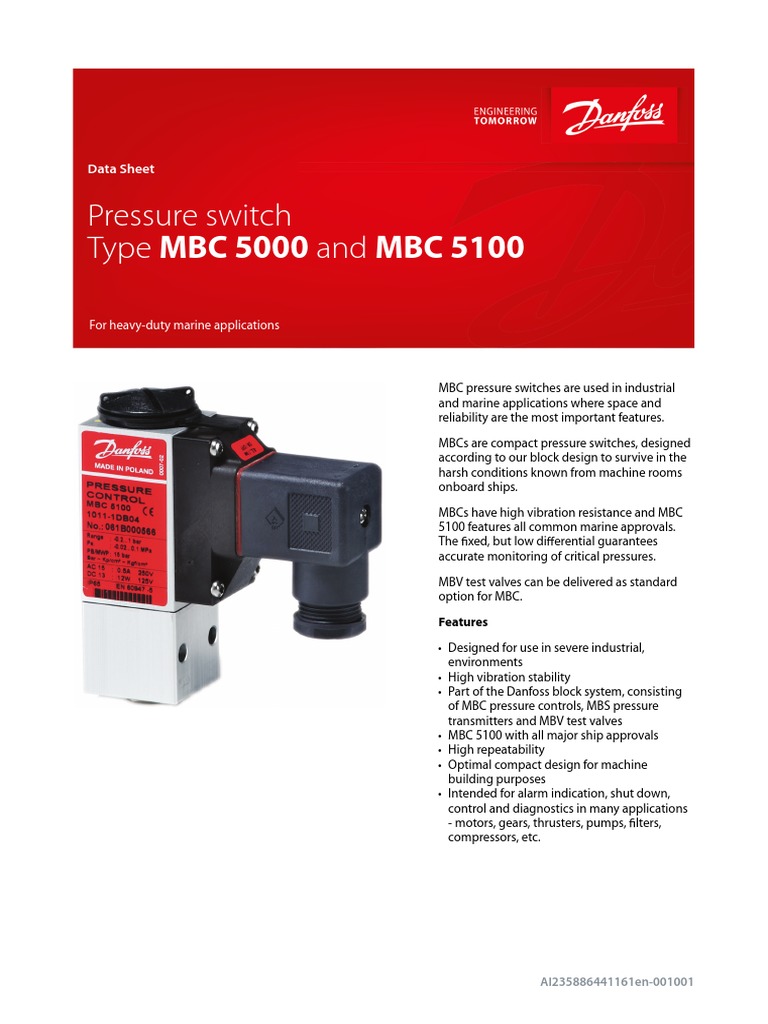 Pressure Switch Type MBC 5000 and MBC 5100 Data Sheet PDF