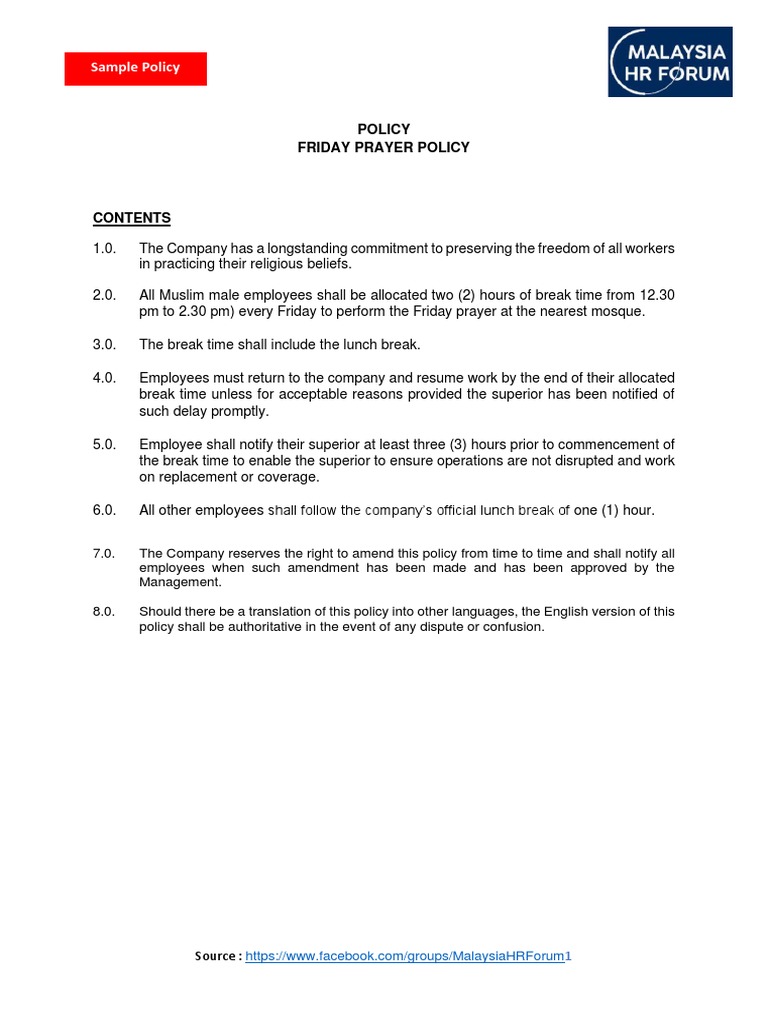 Friday Prayer Policy for Employees | PDF | Human Rights | Government