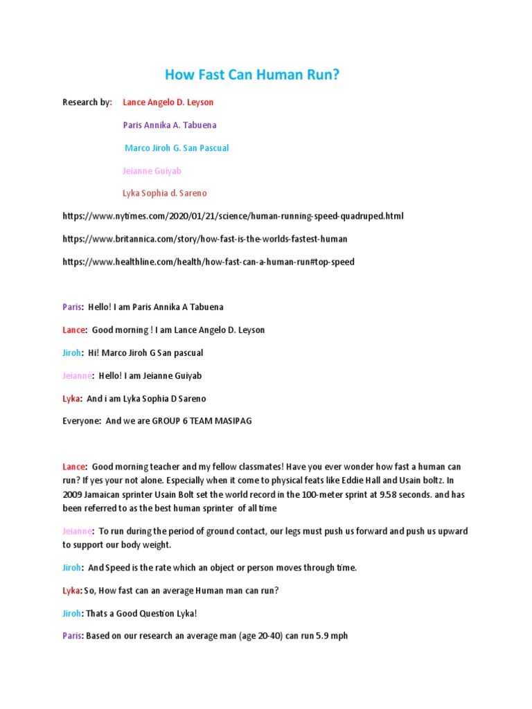 Average Human Running Speed Explained | PDF | Sports & Recreation ...