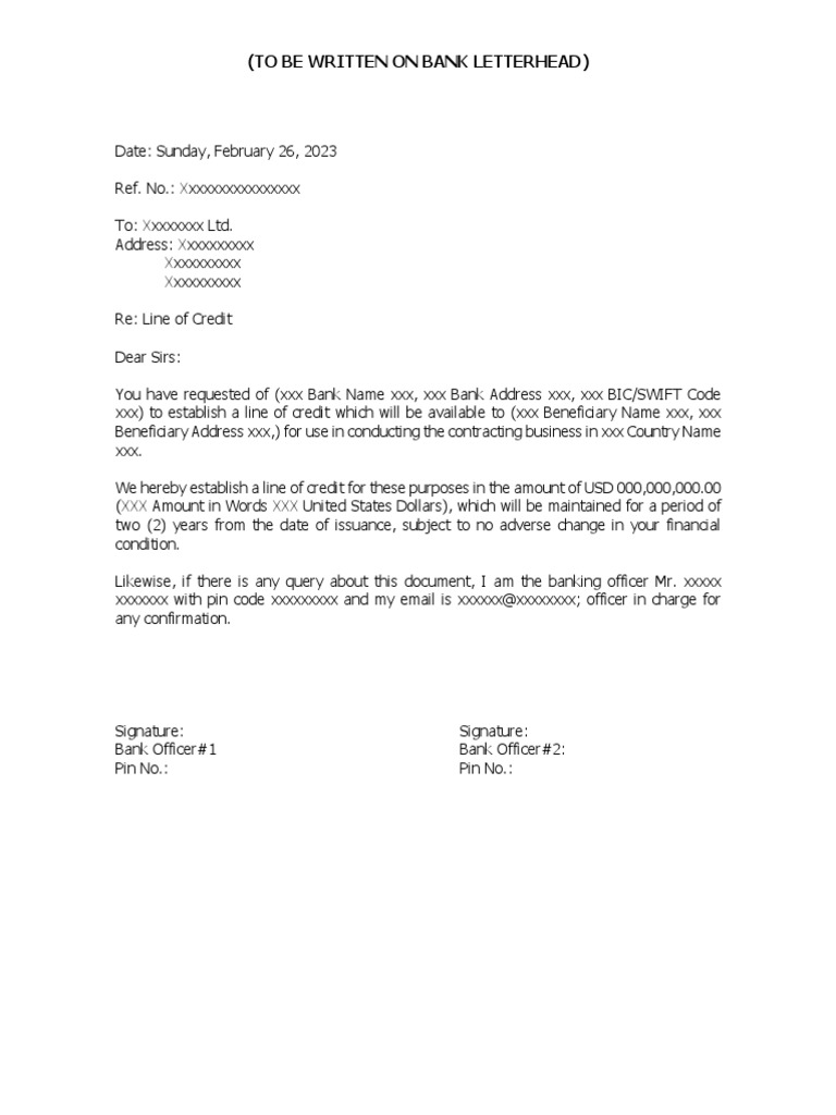 Line of credit letter pdf