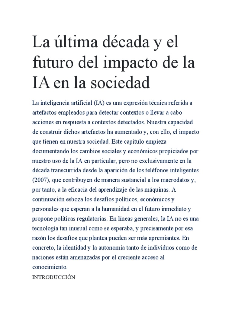 La Última Década y El Futuro Del Impacto de La IA en La Sociedad | PDF ...