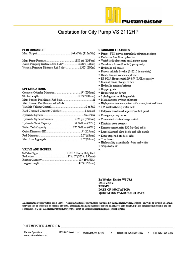 City Pump 2112HP Quote Form | PDF | Pump | Mechanical Engineering