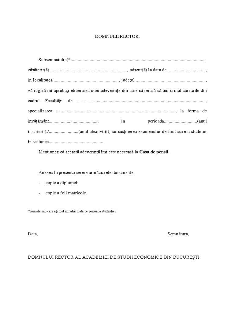 Model Cerere Recalculare Pensie Acord Global Model Cerere Adeverinta Confirmare Studii La Zi Pentru Dosar Pensie | PDF
