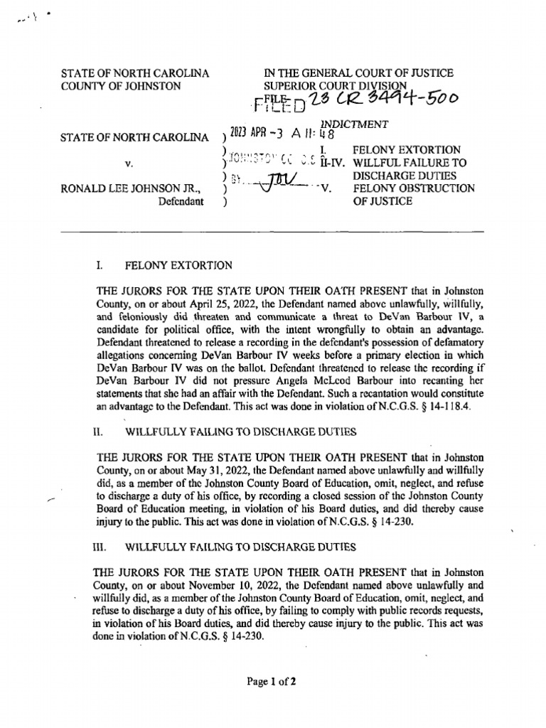 Indictment of Ronald Lee Johnson Jr. | PDF | Grand Jury | Common Law