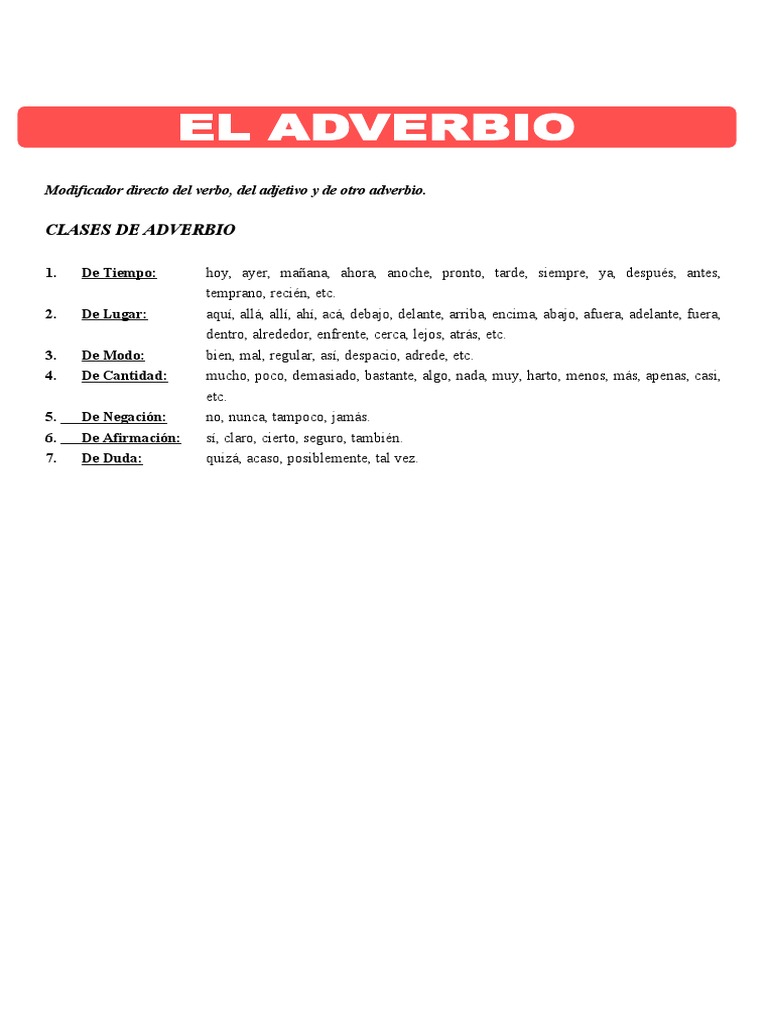 El Adverbio Para Cuarto De Primaria Escuela Primaria Qué Es Un Verbo?