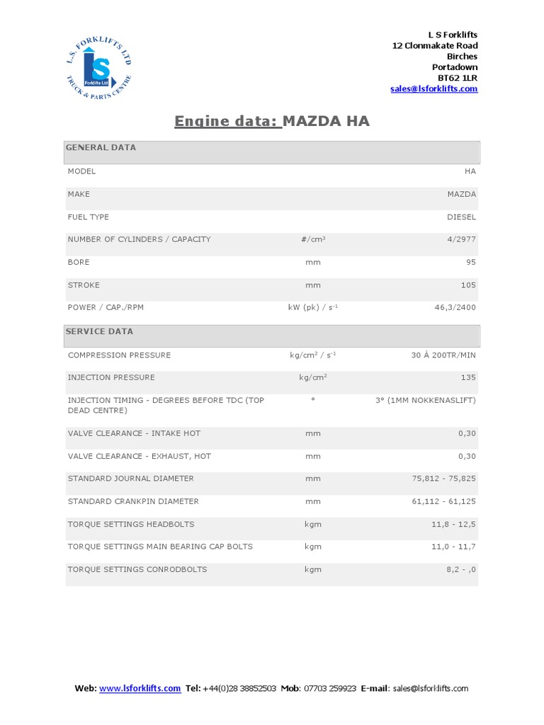 Mazda HA Diesel Engine Specifications | PDF