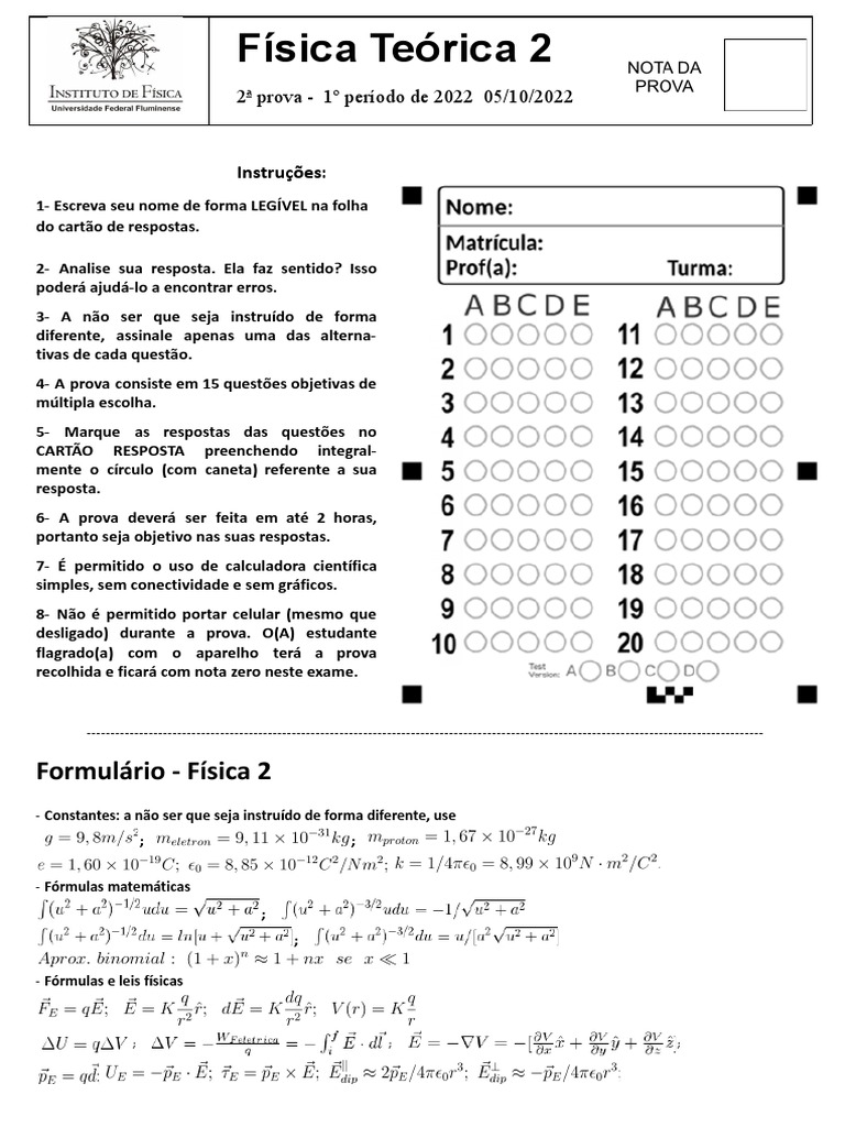 P2-Fis2 2022-2 Gabarito | PDF | Capacitor | Resistência elétrica e ...