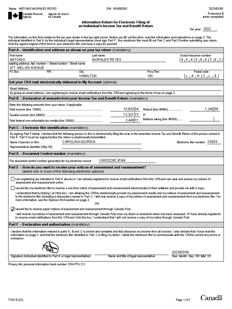 T183 Information Return 2022 | PDF | Taxes | Government Finances
