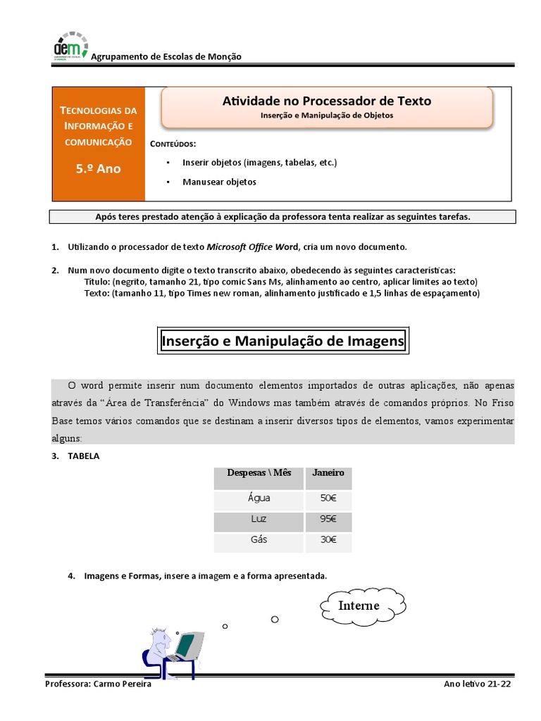 Atividade no processador de texto pdf imagem inform tica