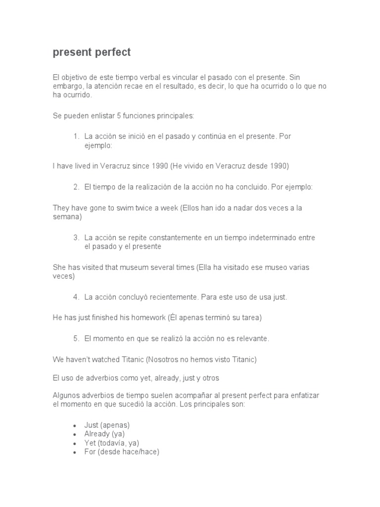 Uso del Present Perfect en inglés | PDF