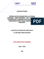 Plan de Actividades Entrega de Invitaciones para La Actividad Artesanal - Somos Artesanía - 2023