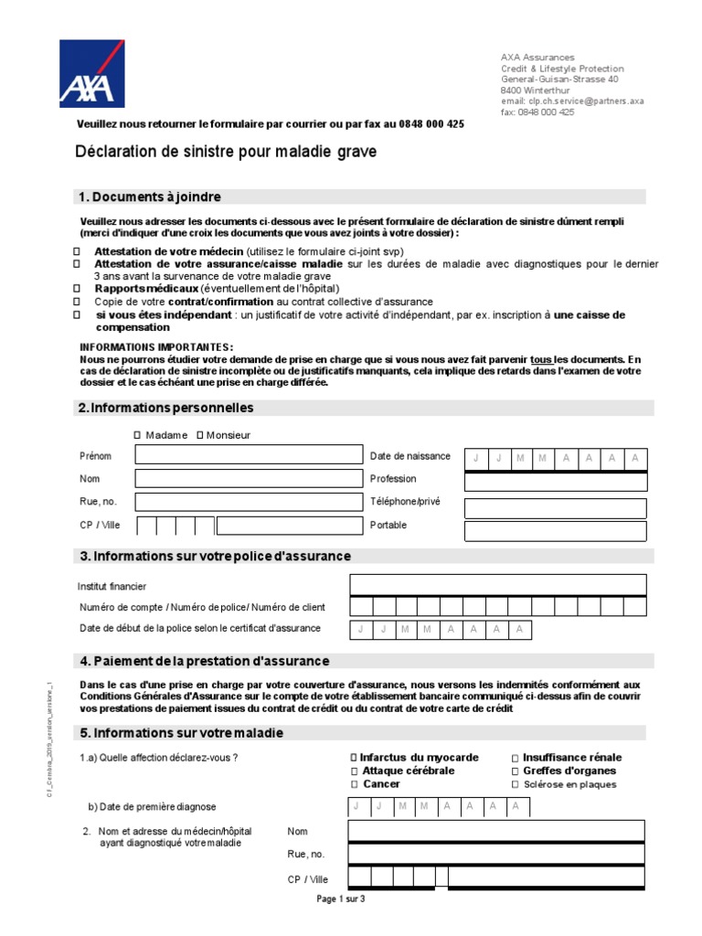 Déclaration de Sinistre Maladie AXA | PDF | Assurance | Dépression ...