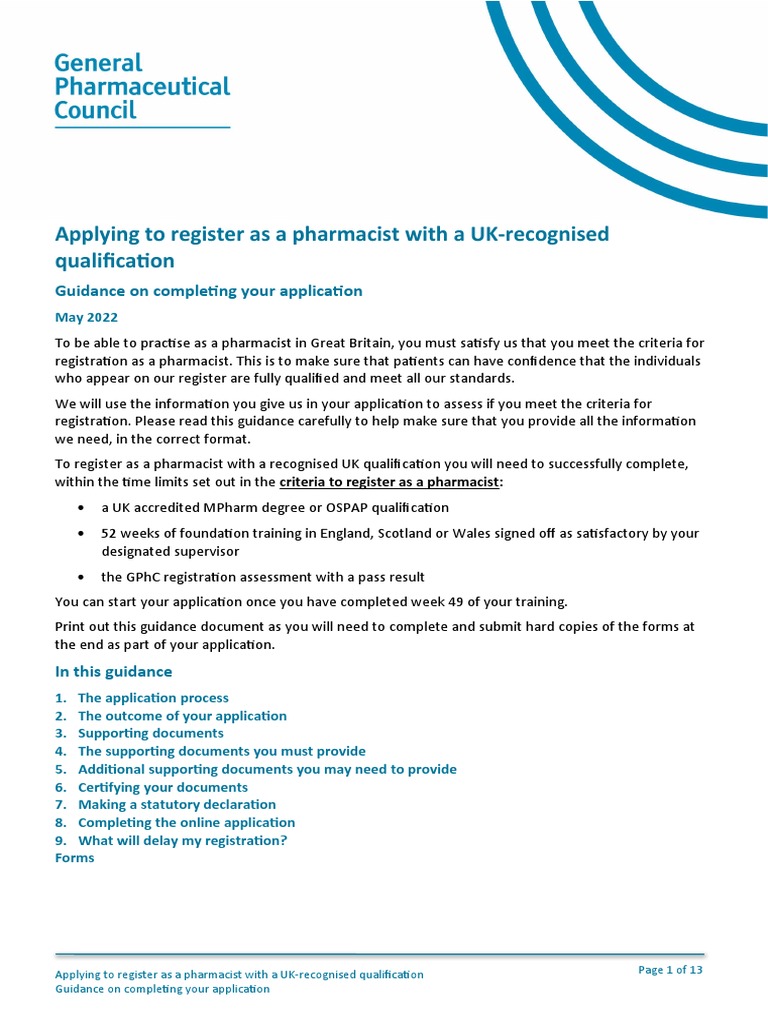 Applying To Register As A Pharmacist With A Uk Recognised Qualification