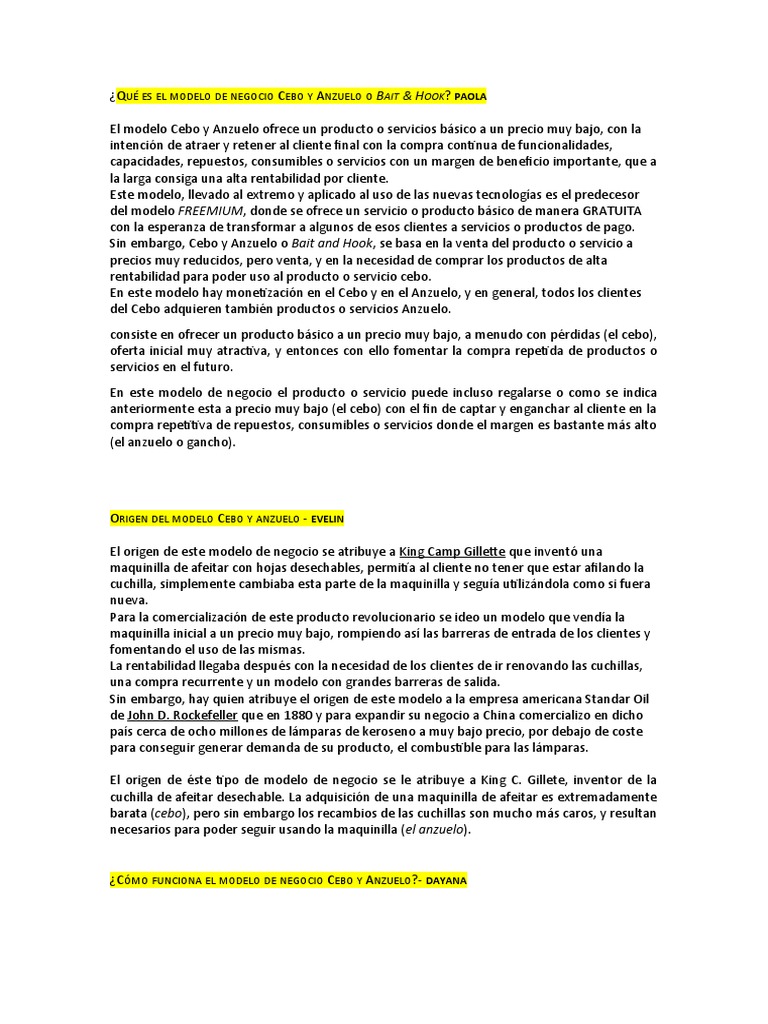 Modelo de Negocio de Cebo y Anzuelo-1 | PDF | Modelo de negocio | Cliente
