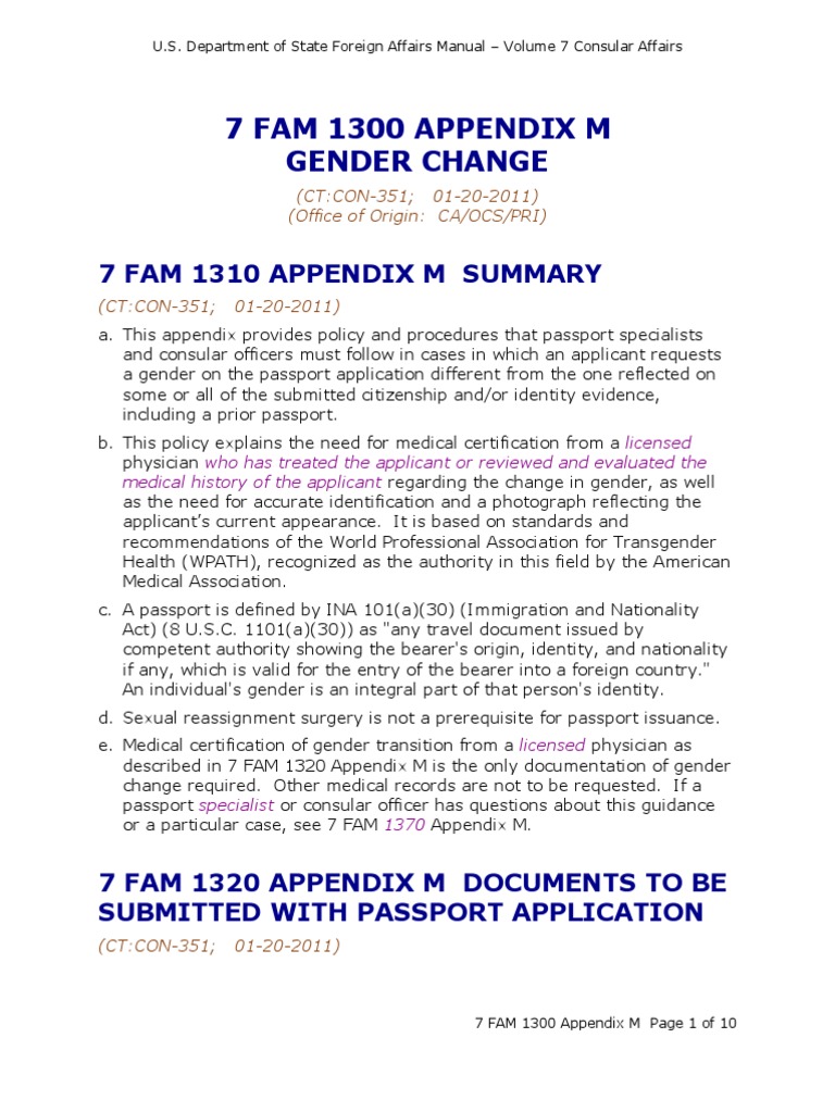 USA Passport Gender Change PDF Passport Identity Document