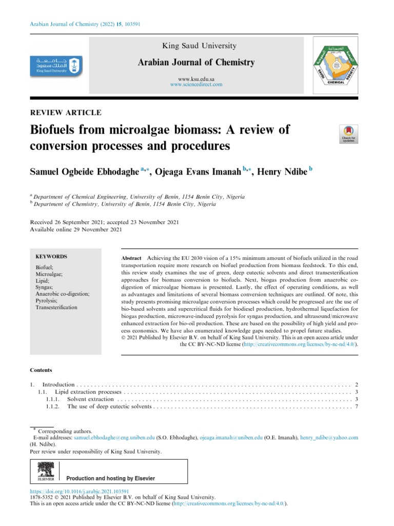 Biofuels from Microalgae: Conversion Review | PDF | Algae Fuel | Biofuel