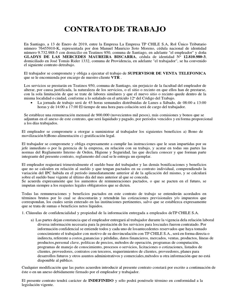 Modelo de Contrato de Trabajo 2019 | PDF