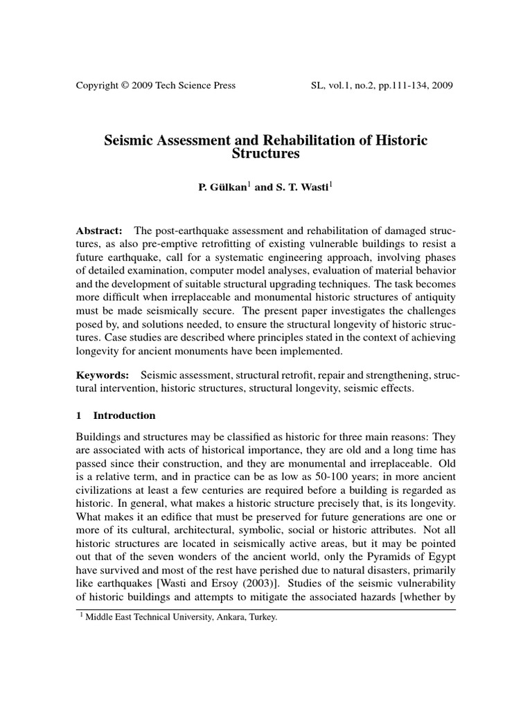 Seismic Assessment and Rehabilitation of Historic Structures | PDF ...