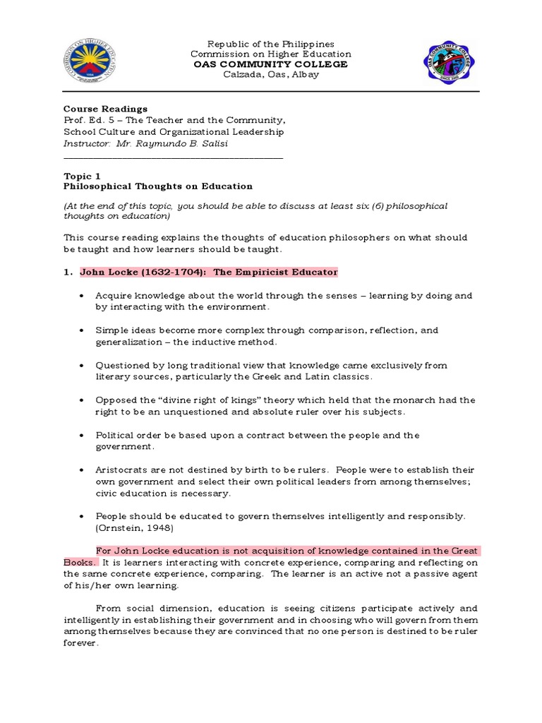 ProfEd 5 Course Reading 1 | PDF | Pedagogy | Learning