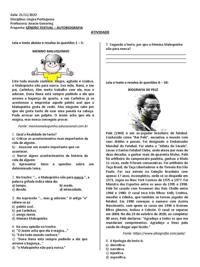 Atividades Autobiografia 2 1 | PDF