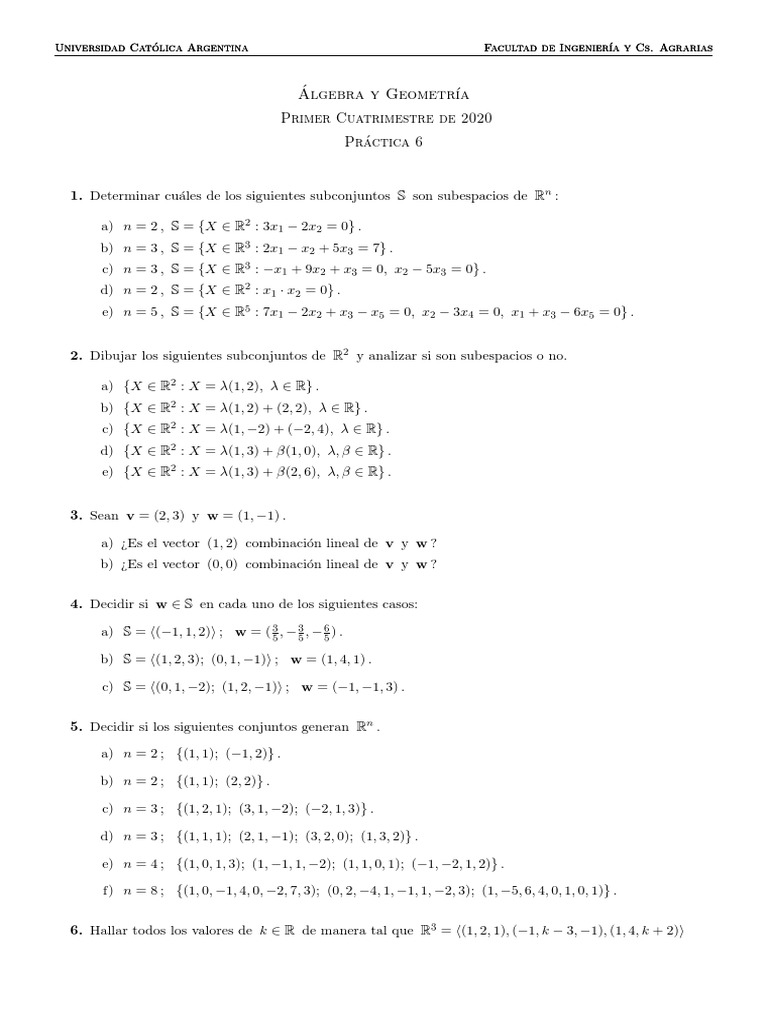 Algebra p6 Subespacios | PDF | Objetos matemáticos | Matemáticas Aplicadas