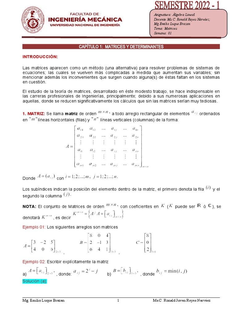 Guía 01 Matrices Operaciones | PDF | Matriz (Matemáticas) | Teoría del ...