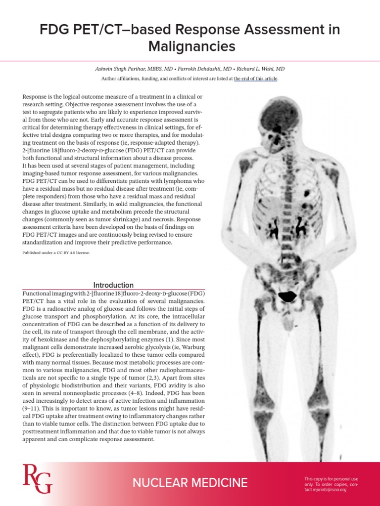 FDG PET/CT in Cancer Response Assessment | PDF | Positron Emission ...