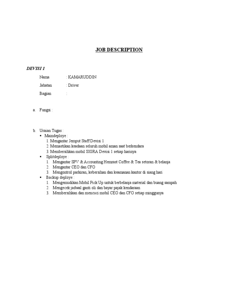 Deskripsi Pekerjaan Hemrast Corp | PDF