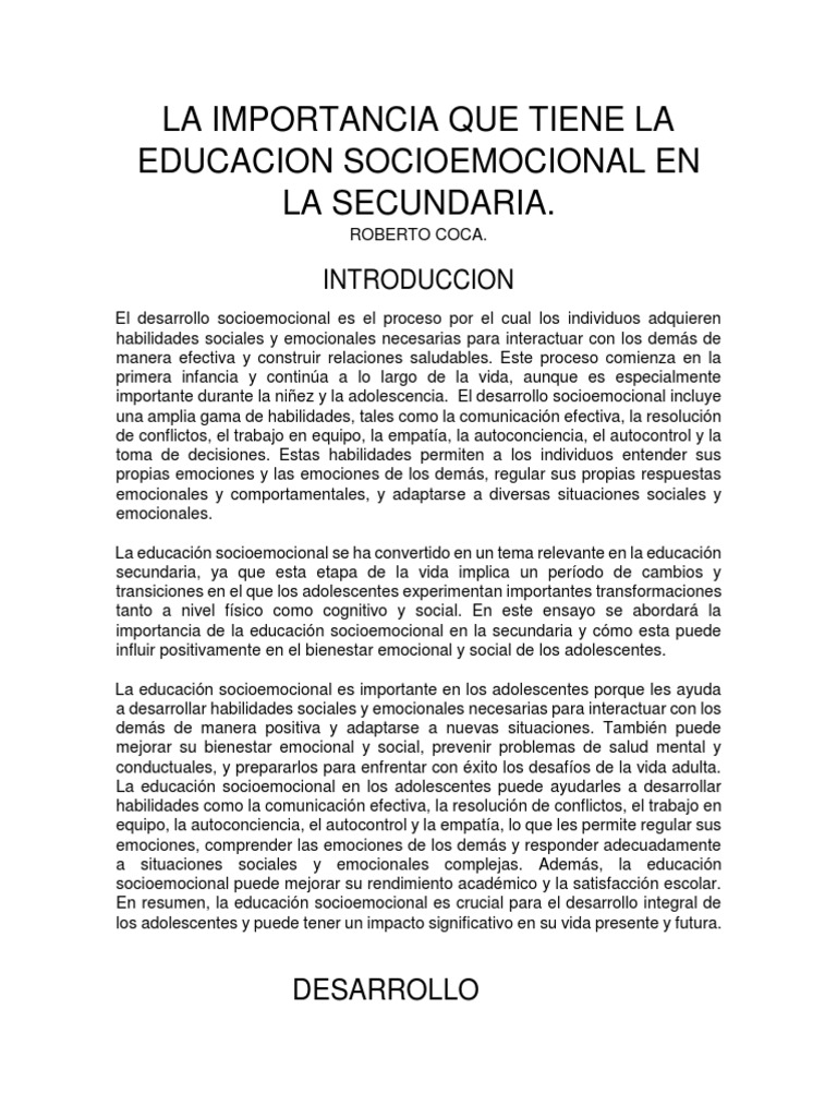 La Importancia Que Tiene La Educacion Socioemocional en La Secundaria ...