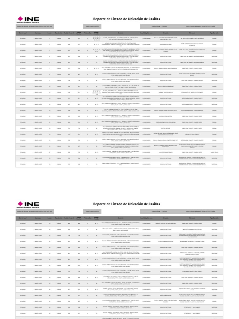 Reporte de Listado de Ubicación de Casillas PDF Gobierno Dirección (Geografía)