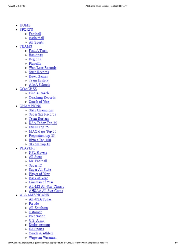 Alabama High School Football History 1034 1234 PDF American