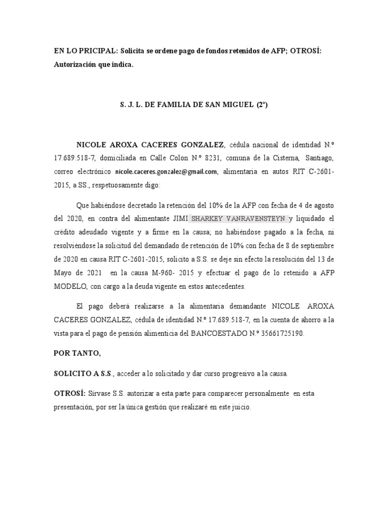 Solicitud Que Indica Pago Afp. | PDF