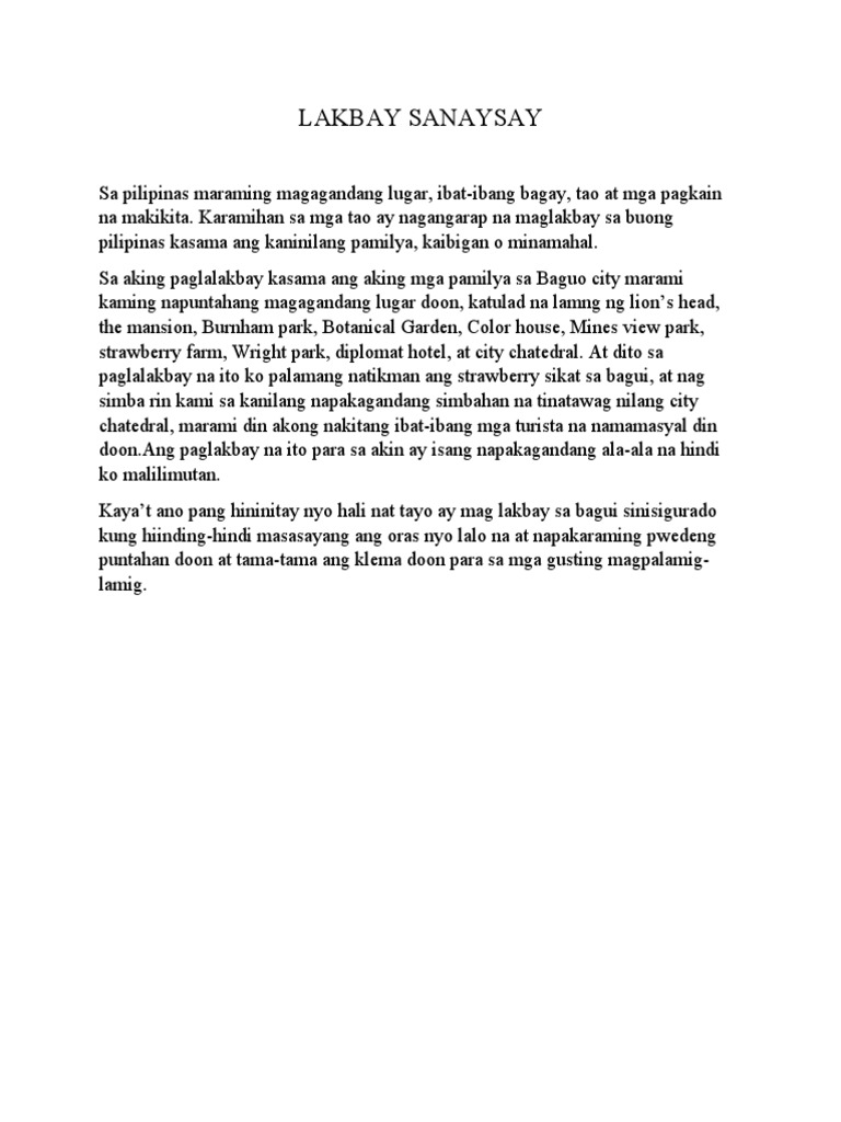 LAKBAY SANAYSAY Khent | PDF