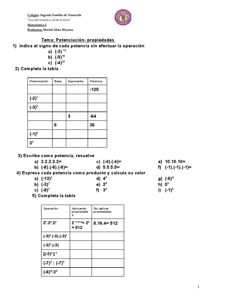 T. P. Potenciacion 1 - 06 | PDF | Exponenciación | Funciones especiales