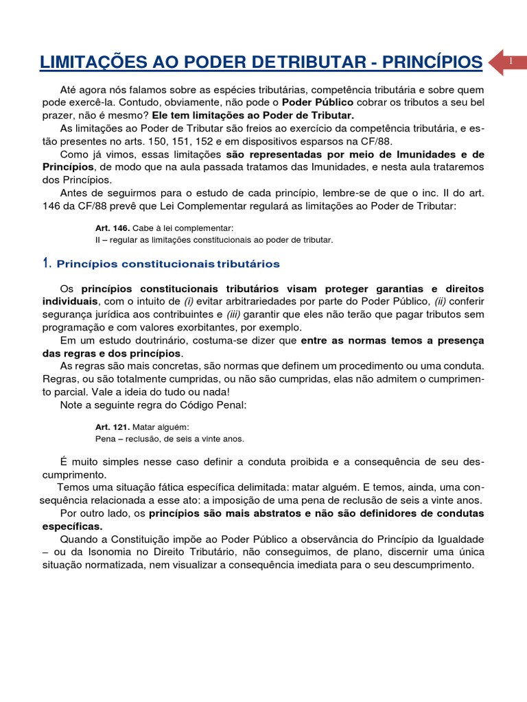 Limitações Ao Poder de Tributar - Princípios | PDF | Imposto sobre ...