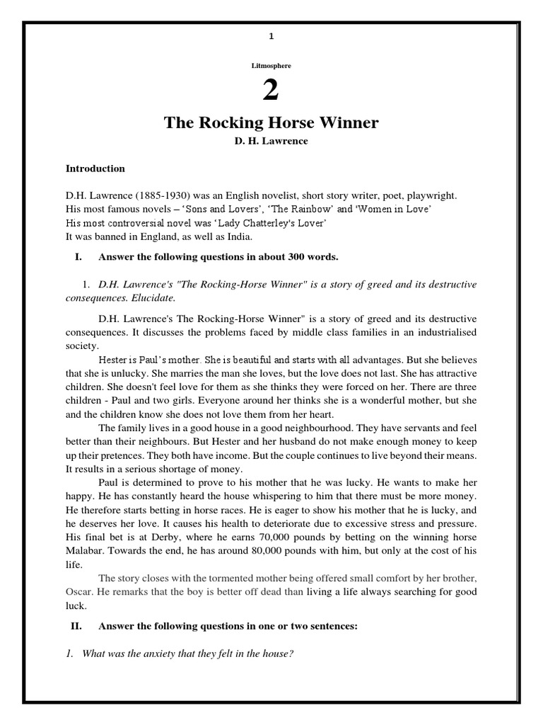 The Rocking Horse Winner Complete Notes PDF