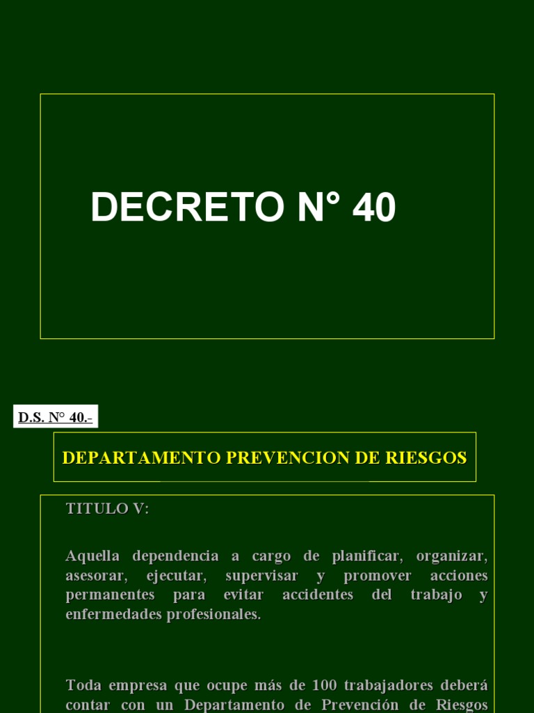 D.S N40 | PDF | Las condiciones de trabajo | Seguridad y salud ocupacional