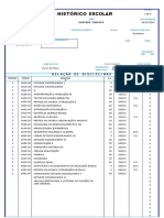 Histórico escolar com disciplinas e notas