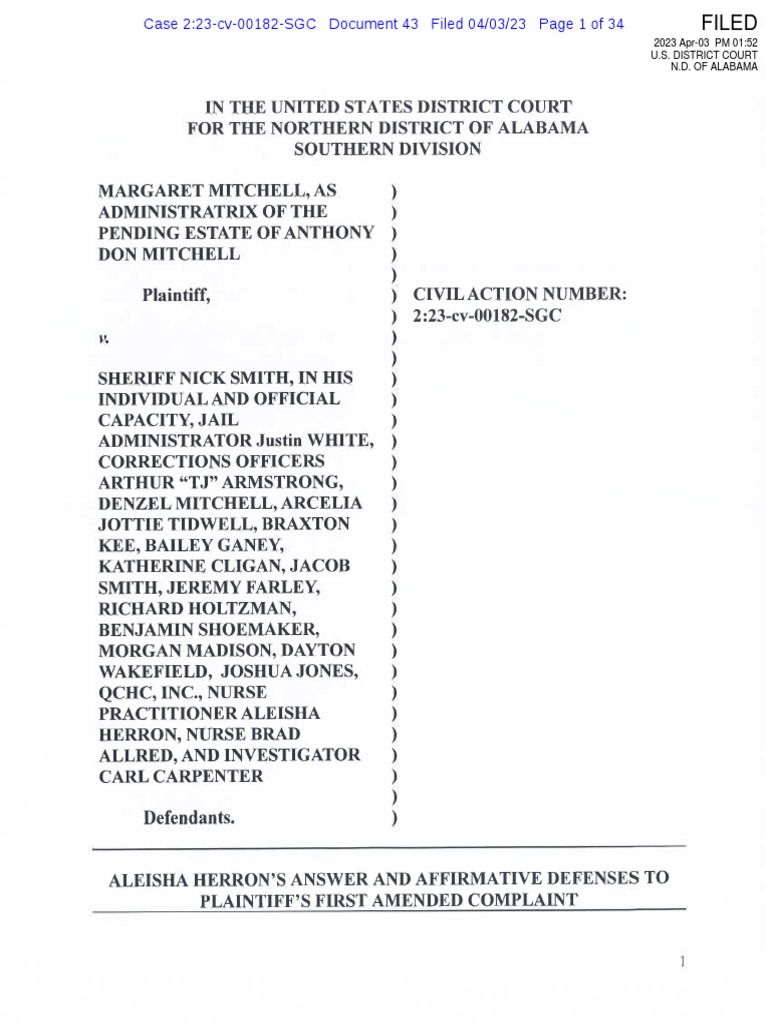 Answer of Defendant Sheriff Nick Smith, in His Individual Capacity ...