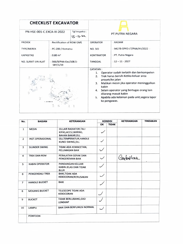 15-12-22 Check List Excavator+pontoon | PDF