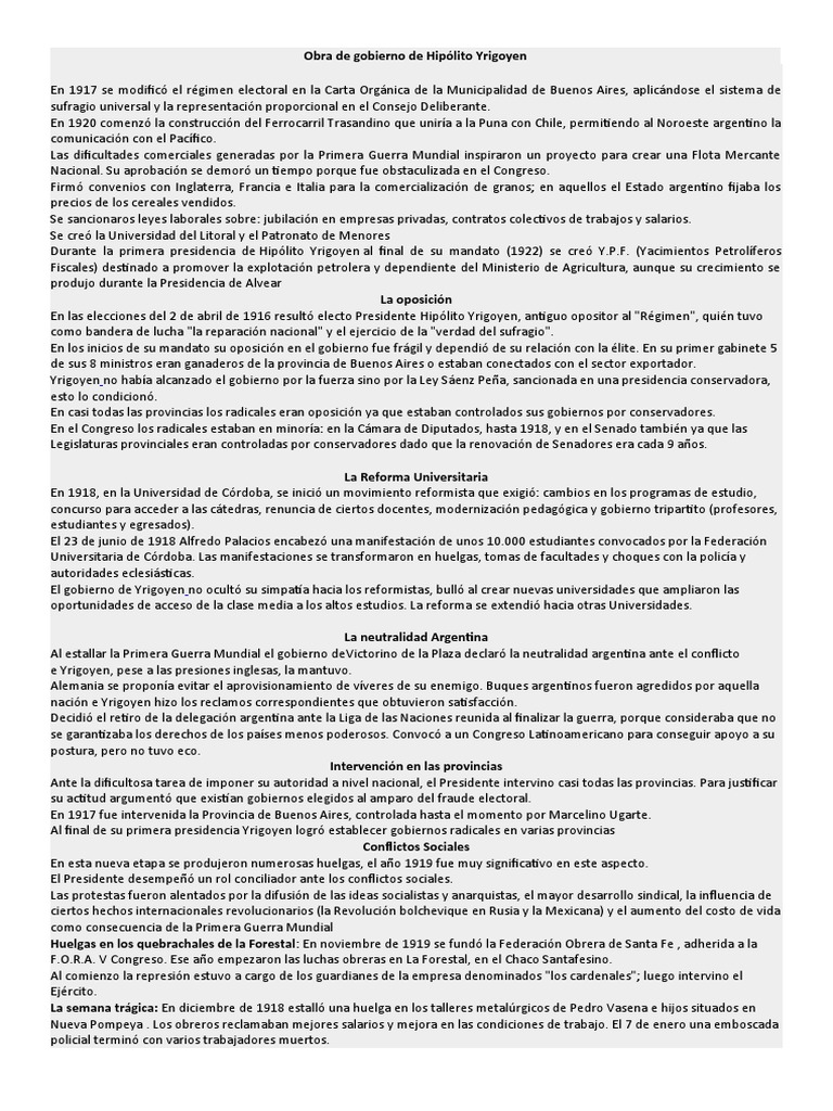 Gobierno De Hipólito Yrigoyen Pdf Argentina