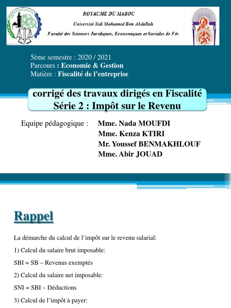 Correction Des Exercices 2 Et 3 de La Série 2 | PDF | Salaires | Impôt ...