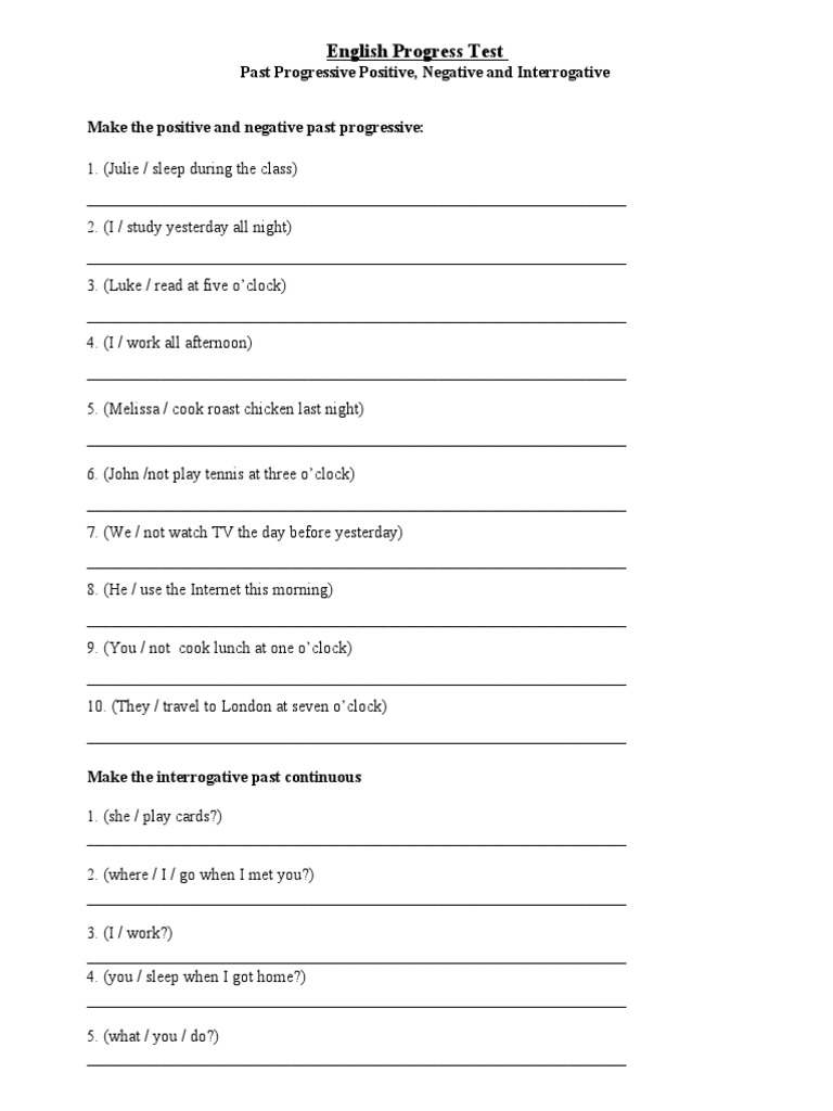 Past Progressive English Test Pdf Language Arts Discipline
