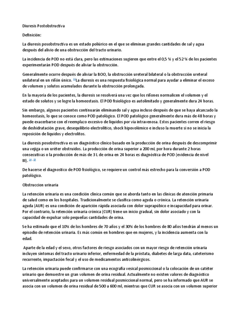 Diuresis Postobstructiva: Complicaciones y Diagnóstico | PDF | Vejiga ...