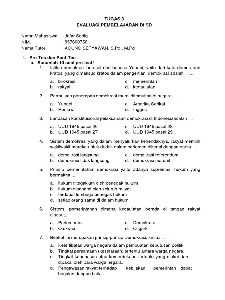 Tugas 3 Evaluasi Pembelajaran Di SD Jafar Sodiq | PDF