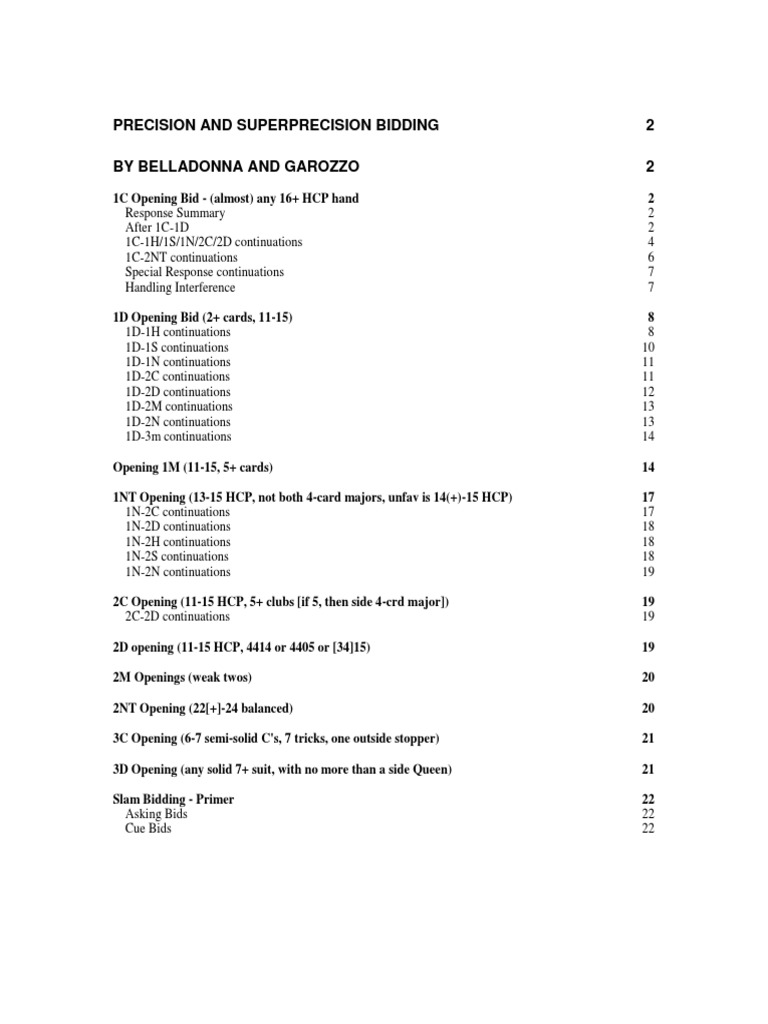 Precision and SuperPrecision Bidding by Belladonna and Garozzo PDF