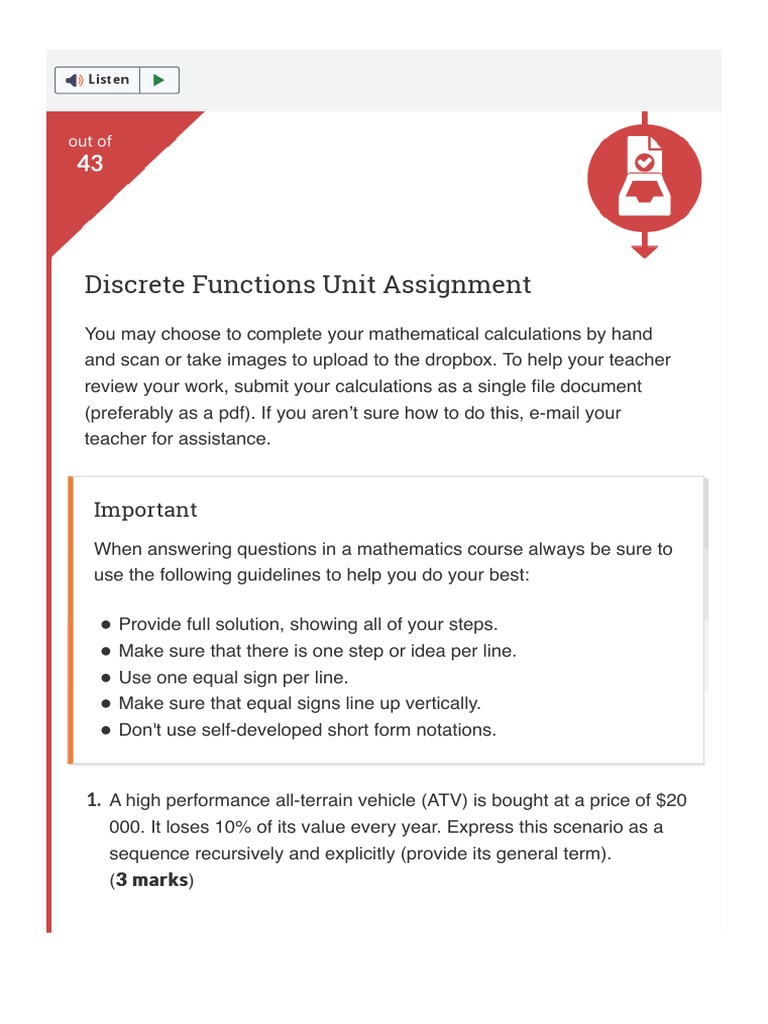 Discrete Functions Unit Assignment | PDF