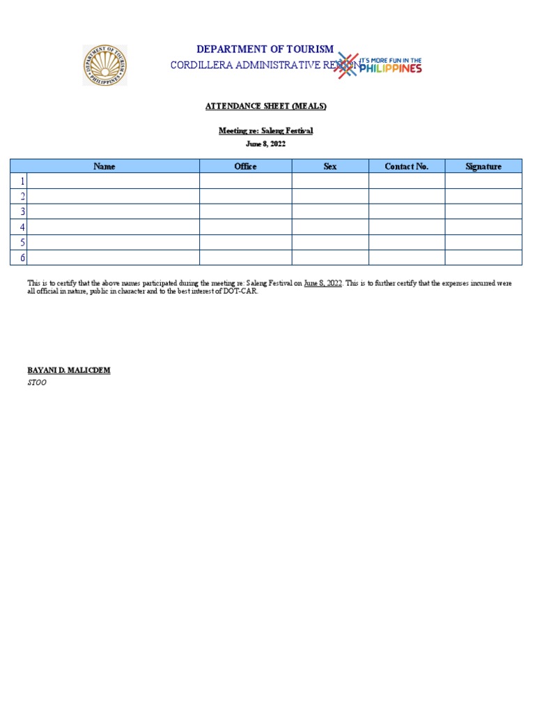 2020 Attendance Sheet Form | PDF