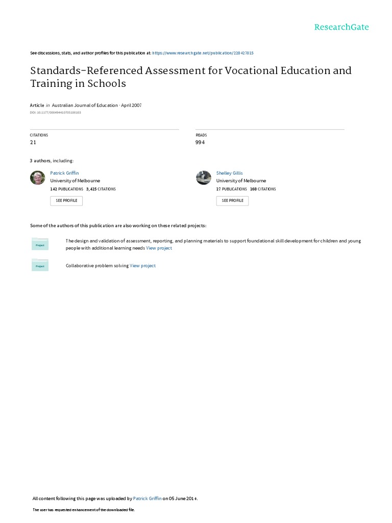 StandardsReferenced Assessment For Vocational Edu PDF Rubric